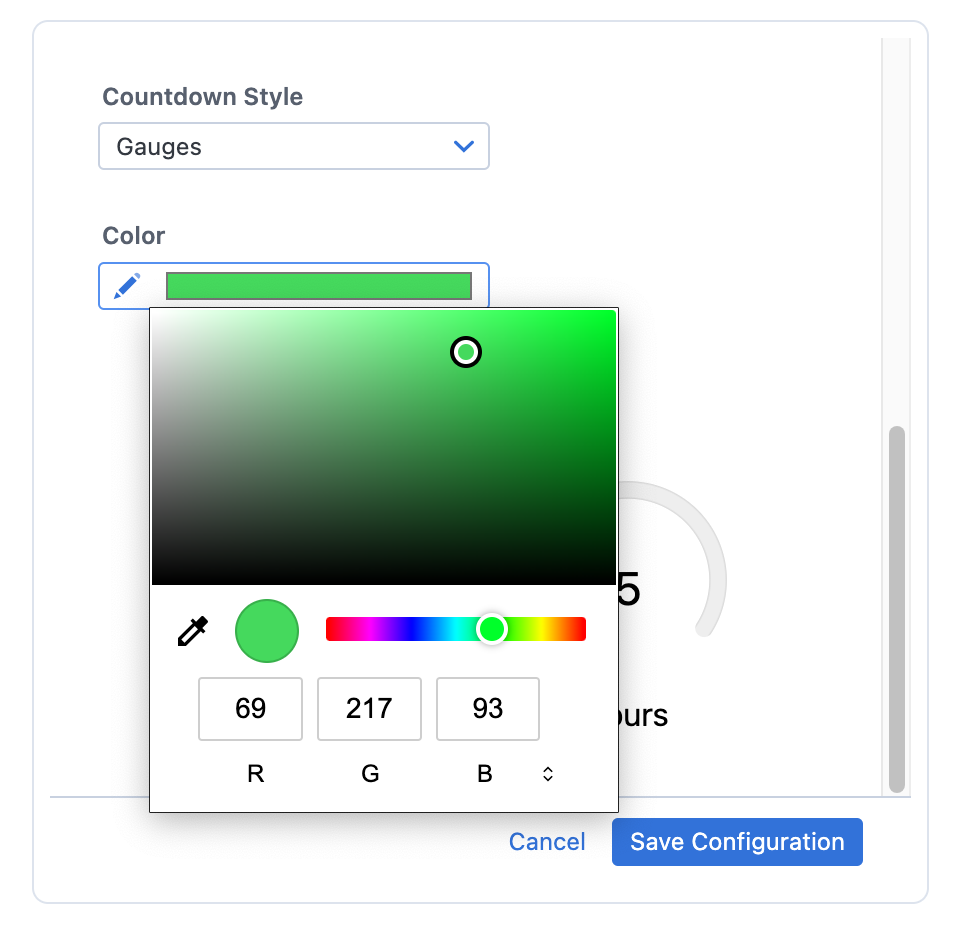 Countdown Widget example of choosing a custom color