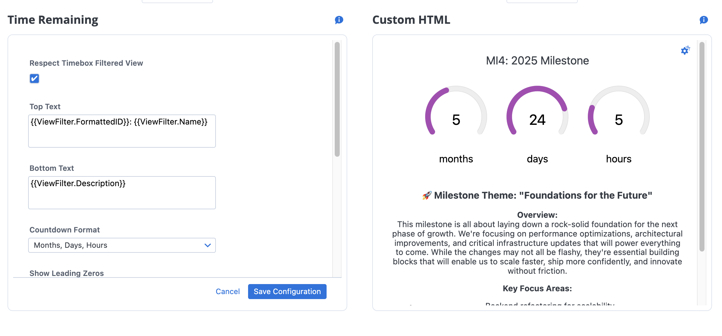 Countdown Widget example of additional text with view filter substitution